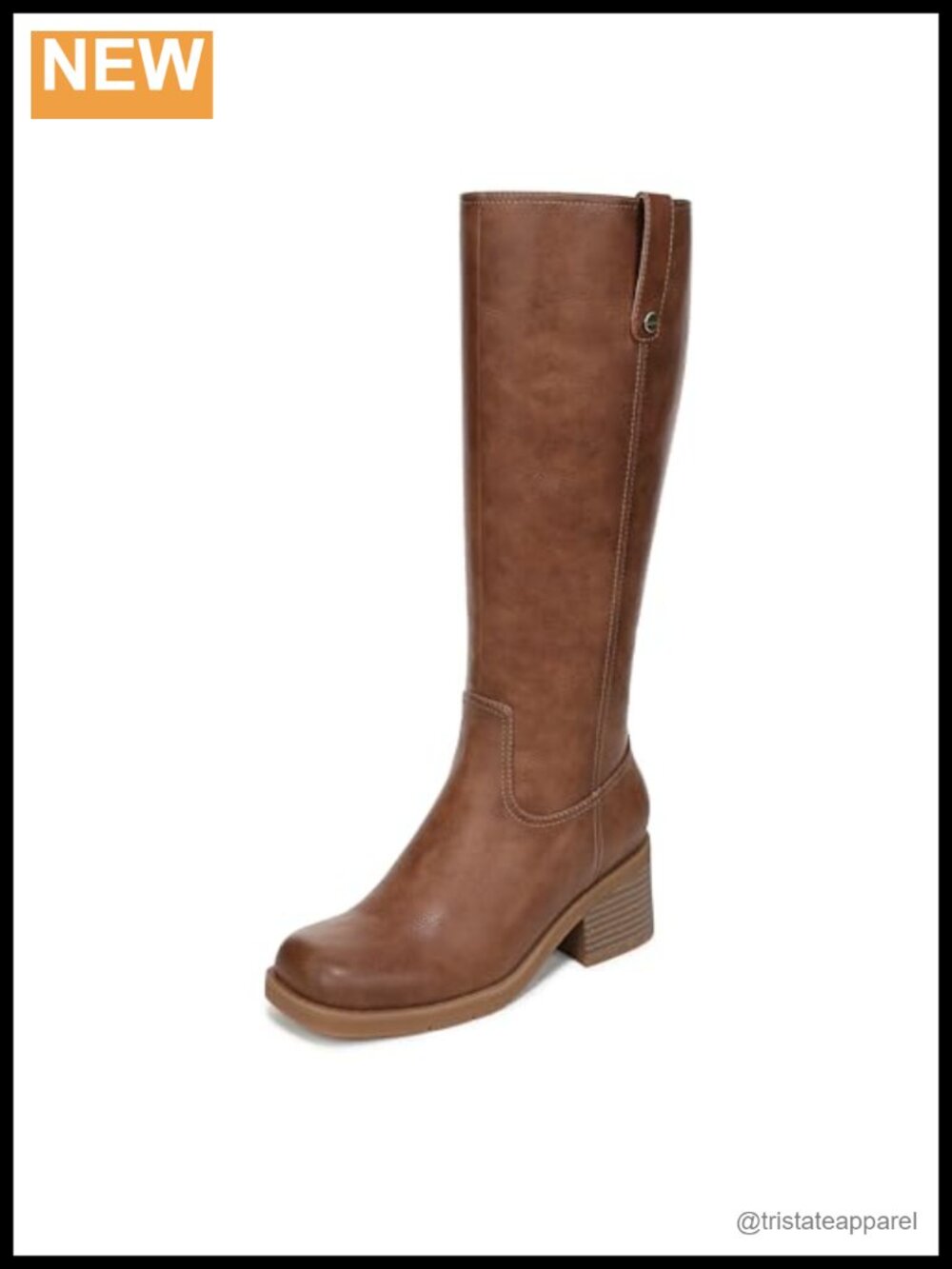 Knee-High Riding Boots, Block Heel, Square Toe, Faux Leather with Zip Closure